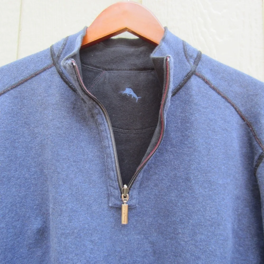 Tommy Bahama Flipshore Reversible Sweatshirt Men's L-XL?Black/Blue Half Zip READ